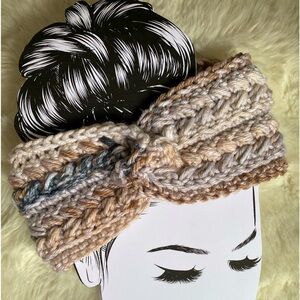 Crochet headband ear warmers, in lovely neutral tones of cream, gray, and mocha